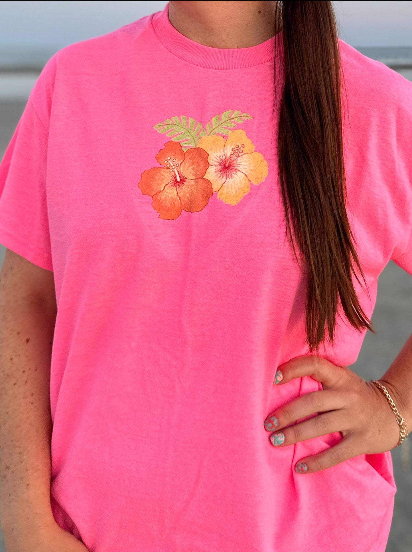 Hibiscus Flower Graphic Tee — Pink — Pre-order
